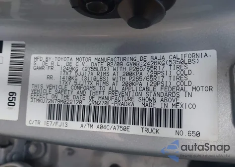 2009 Toyota Tacoma Prerunner V6 from USA, damaged, VIN 3TMKU72N79M022120